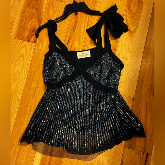 Gai Mattiolo Blue Silk Sequence Top - Picture 2 of 5